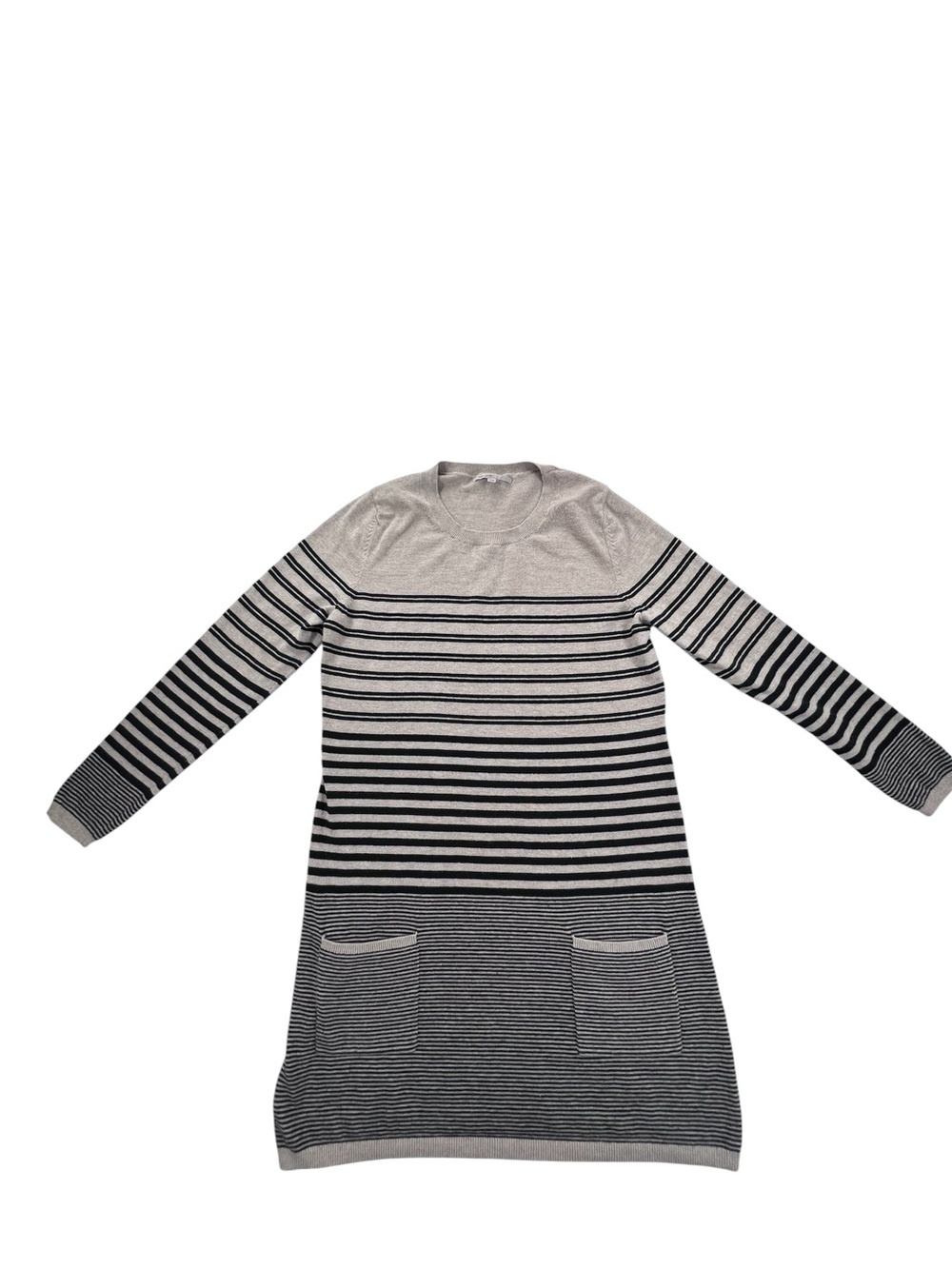 Gap Striped Knit Sweater Dress Gray Black Long Sleeve Pockets Size L